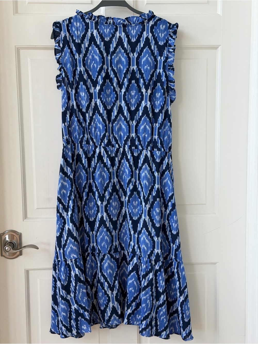 Talbots 16P Blue Patterned Ruffle-Sleeve Midi Dress - Picture 3 of 3
